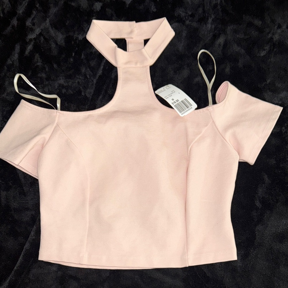 Forever 21 Light Pink Cold-Shoulder Halter Crop Top